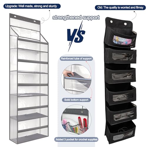 Image of Katech Hanging Yarn Storage Organizer, Large Capacity Knitting Organizer Storage with 5 Transparent Compartments 3 Pocket for Yarns Enthusiasts, Over The Door Storage Bag for Crochet Hooks Yarn Balls