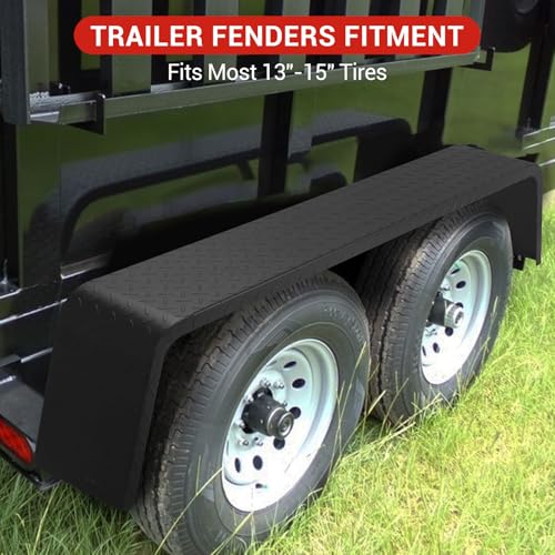 Trailer Fenders, Tandem Axle Trailer Fenders, Heavy Duty Painted Steel Diamond Tread Plate Fenders Fit for 13\"-15\" Tires, 10\" x 72\" x 13\", Set of 2, Grey (Deep Black) - Thumbnail 6