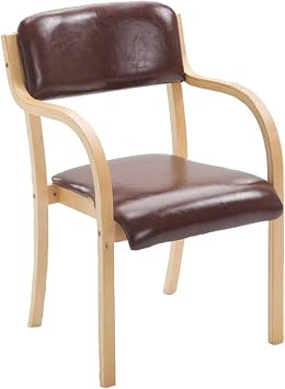 Solid Wood Dining Chairs with Arms Kitchen Chair Upholstered Living Room Armchair with Backrest Modern Office Leisure Lounge Reception Cafe Chairs Accent Armrests Max Load 150kg  Color BROWN-PU