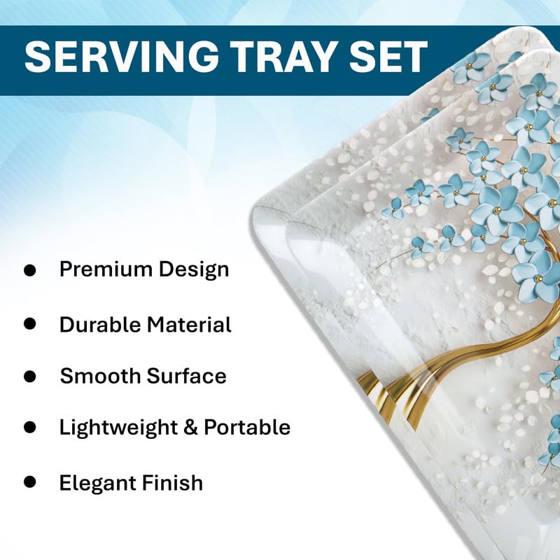 Image of Golden Fish Serving Tray Set of 2 Medium Size for Kitchen Dining and Tea Serving Rectangular Melamine Snack Tray Lightweight Durable Multipurpose Food Serving Tray Home and Party Use.