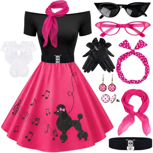 WILDPARTY 1950s Sock Hop Outfit Women's Poodle Skirt Costume Set for Halloween and Retro Parties