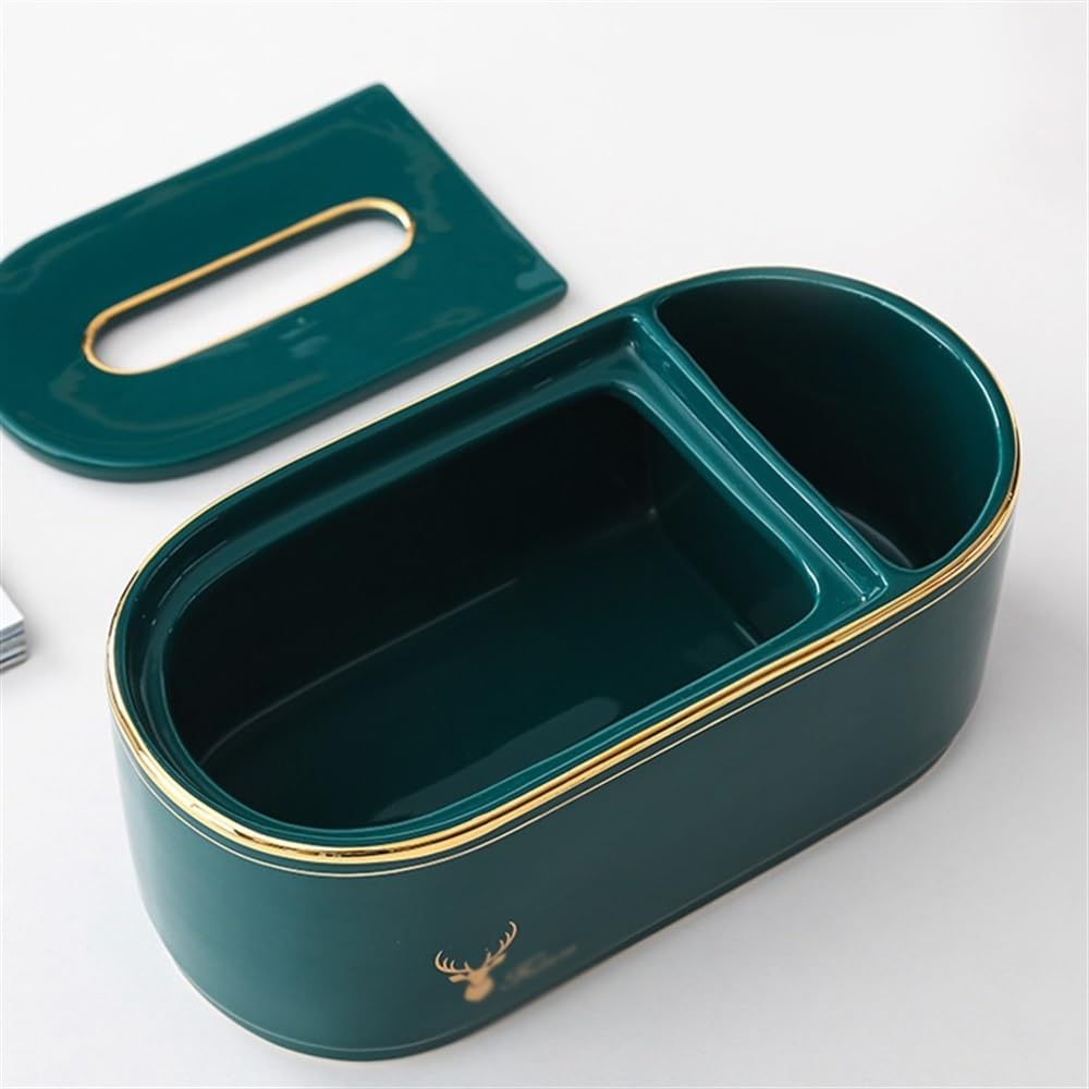 Porte-mouchoirs Boîte à mouchoirs en céramique avec Organiseur de Poche latéral Multifonction for télécommande, cosmétiques, Stylo, Crayon – Rangement for Table Décor de boîte faciale