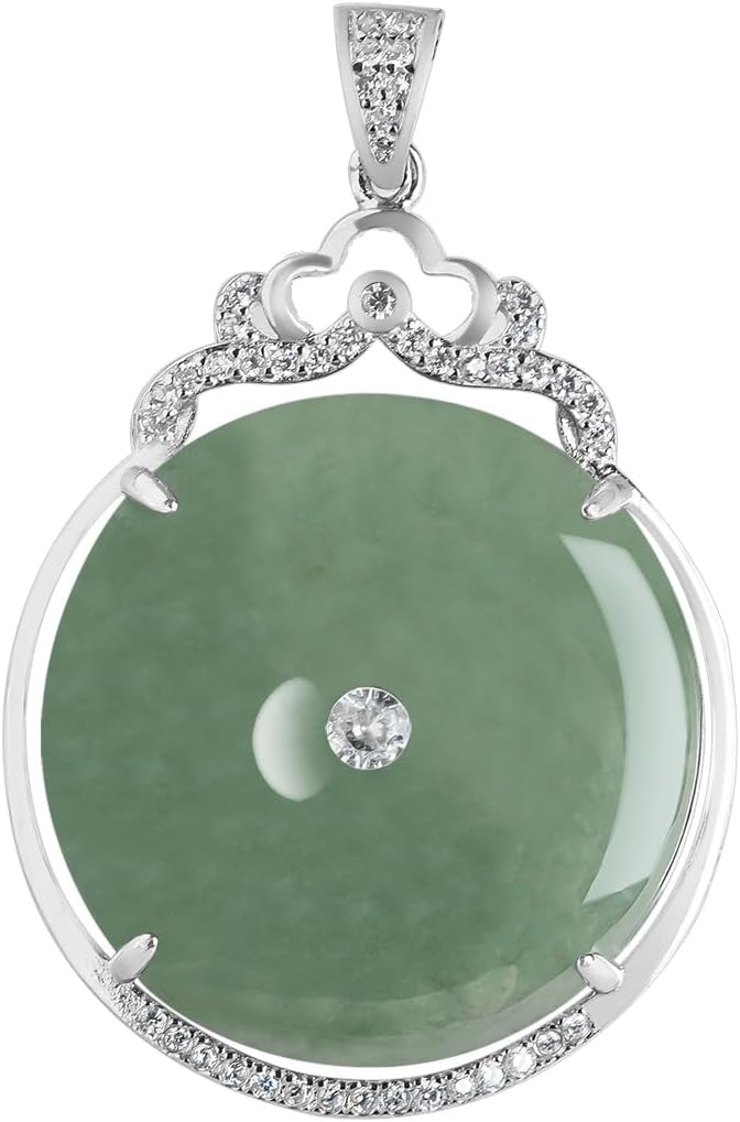 Timeless Natural Green Jade Necklace - Fashionable Diamond Inlaid Peace Buckle Pendant - Symbolizes Harmony & Protection - A Unique & Treasured Gift