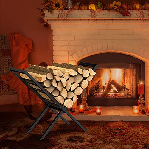 Abq Firewood Rack Indoor For Fireplace Wood Storage, X-Shaped Firewood Log Holder Outdoor, Heavy Duty Log Stacker Stand Storage Carrier Organizer Outside (28.74 X 10.04 X 21.65, Black) #TOP4
