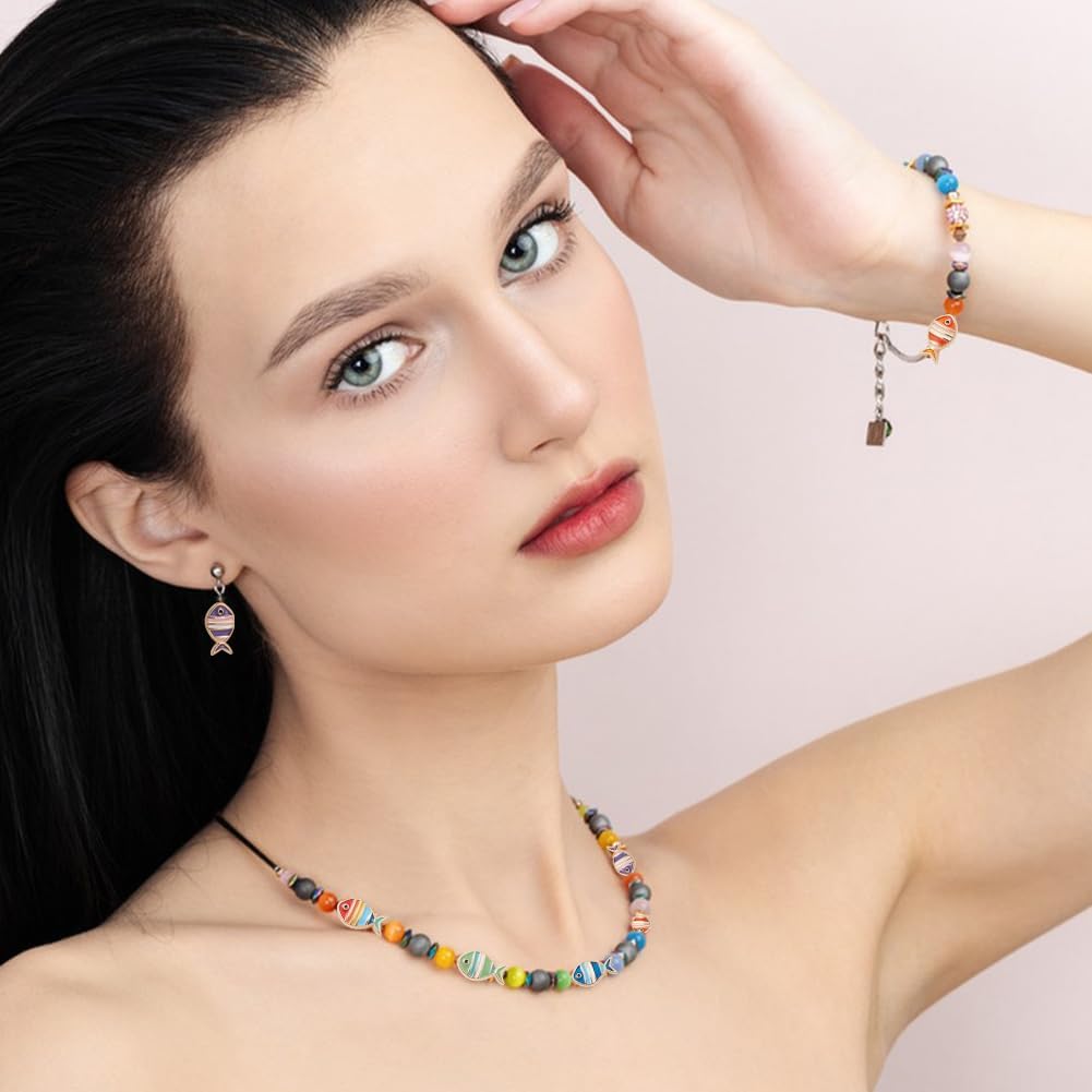 arricraft 30 Pcs Alloy Enamel Fish Spacers, 5 Colors Streak with Golden Side Metal Ocean Animal Beads for Bracelet Necklace Jewelry Making 9x16mm - Image 7