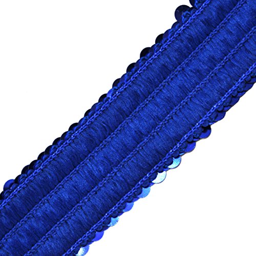 Mandala Crafts Elastic Sequin Ribbon Trim - 1.5 Inch Blue Sequin Elastic Trim For Sewing Dress Headband - 10 Yards Fabric Metallic Stretch Sequins Band #TOP2