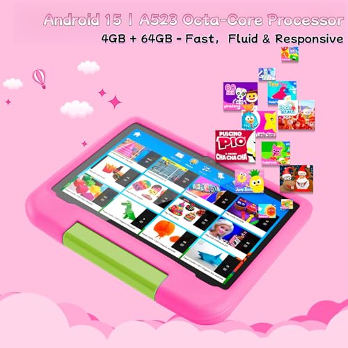 Image of Kids Tablet - 10.1 inch Android 15 Tablet for Kids with 8GB RAM 64GB Storage, WiFi 6, Octa-Core CPU, Parental Control, Pre-Installed Kids Apps, 5000mAh Battery, EVA Case - Tablets for Children Ages 3-15