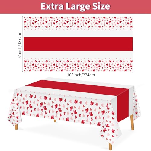Image of Hxezoc 3 Pack Valentines Day Tablecloths, 54 x 108 Inch Disposable Heart Plastic Table Cover for Girls Kids Valentines Birthday Baby Shower Party Decorations Outdoor Indoor Party Supplies