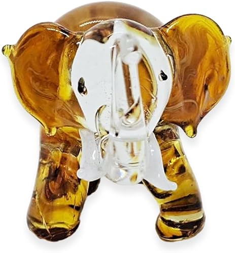 Miniatura 9 de ChangThai Design Pequeña figura de elefante marrón transparente de 1 pulgadas de alto, animales pintados a mano en miniatura de cristal pintado a