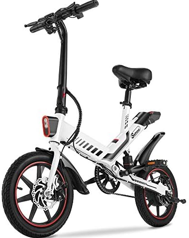 Sailnovo Electric Bike, Electric Bicycle with 18.5mph Electric Bikes for Adults Teens E Bike with Pedals, 14" Waterproof Folding Mini Bikes with Dual Disc Brakes