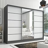A&J MöbelLand Kleiderschrank Aurelia 2 – Schwebetürenschrank 200 cm breit mit Spiegel, 3-türig,...
