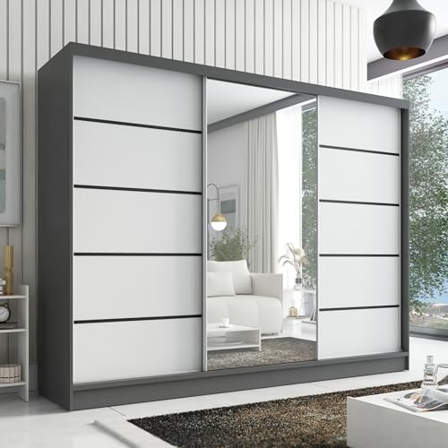 A&J MöbelLand Kleiderschrank Aurelia 2 – Schwebetürenschrank 200 cm breit mit Spiegel, 3-türig, Kleiderschrank mit Schubladen, Schiebetürenschrank für Schlafzimmer oder Garderobe A&J MöbelLand Kleiderschrank Aurelia 2 – Schwebetürenschrank 200 cm breit mit Spiegel, 3-türig, Kleiderschrank mit Schubladen, Schiebetürenschrank für Schlafzimmer oder Garderobe