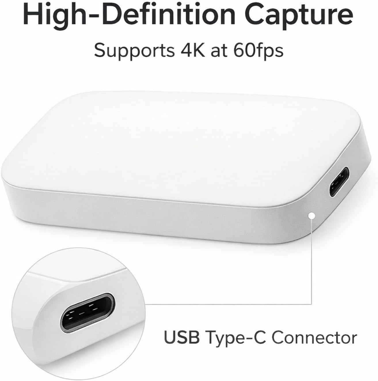 4K60HDR Capture Card HD 2.0 Game Capture Device USB 3.2 Gen1 Type - C, HDR10 & VRR Passthrough Support - Low Latency 50ms, Plug and Play for Streaming & Recording on PC and C