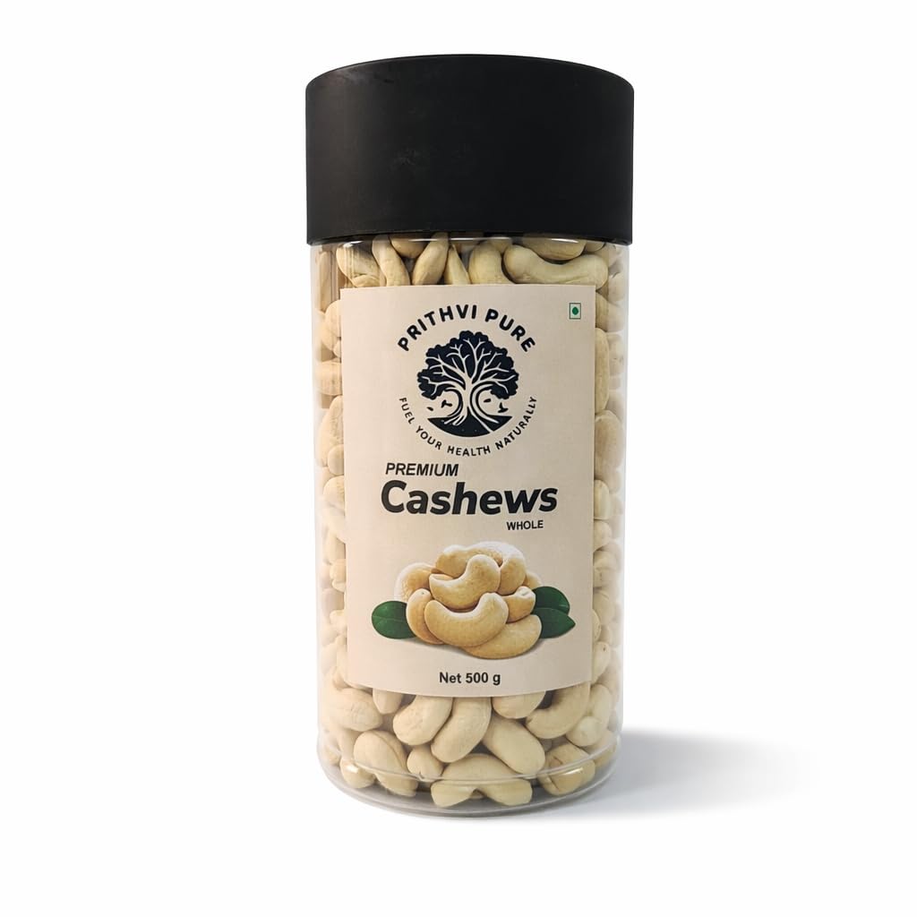 PRITHVI PURE Premium Cashew Nuts W-320 Grade 500gm | Kaju Nut Dry Fuits | Natural & Crunchy Premium Whole Cashews | Gluten-Free Healthy Snack | Nutritious & Delicious Festive Gift