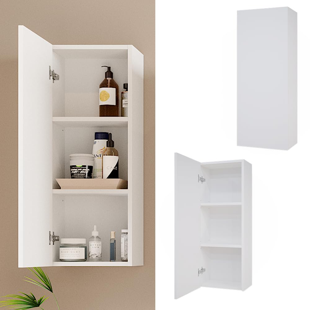 Vicco Armoire Murale Gloria, Blanc, 33x84cm | avec 2 étagères, avec découpe pour siphon et compatible avec la série Gloria
