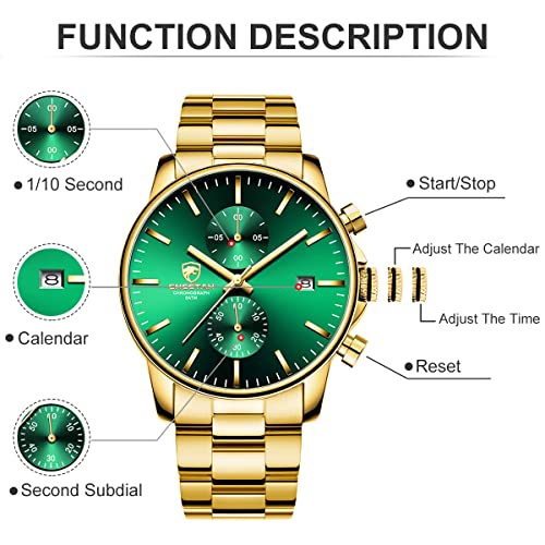 GOLDEN HOUR Fashion Business Mens Watches with Stainless Steel Waterproof Chronograph Quartz Watch for Men, Auto Date