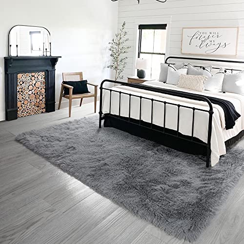 PAGISOFE Grey Fluffy Shag Area Rugs for Bedroom,Living Room 5x7, Soft Fuzzy Shaggy Carpet Nursery Floor Girls Dorm Room Rug - Thumbnail 3