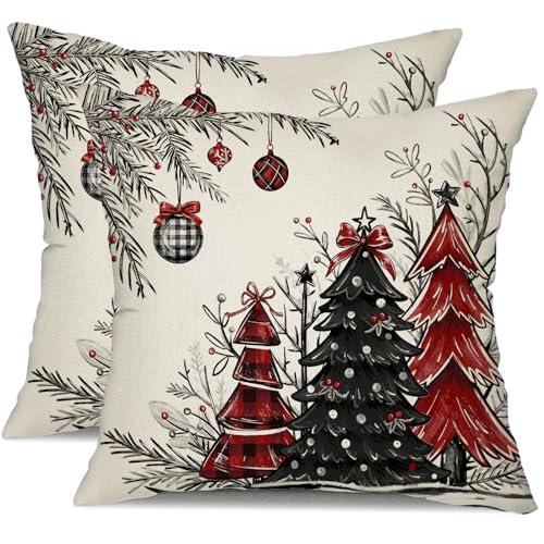 DFXSZ 18x18 Inch Set of 2 Red & Black Christmas Tree Decorative Throw Pillows for Home Couch TH-35C18 by DFXSZ - Used condition - US$11.87