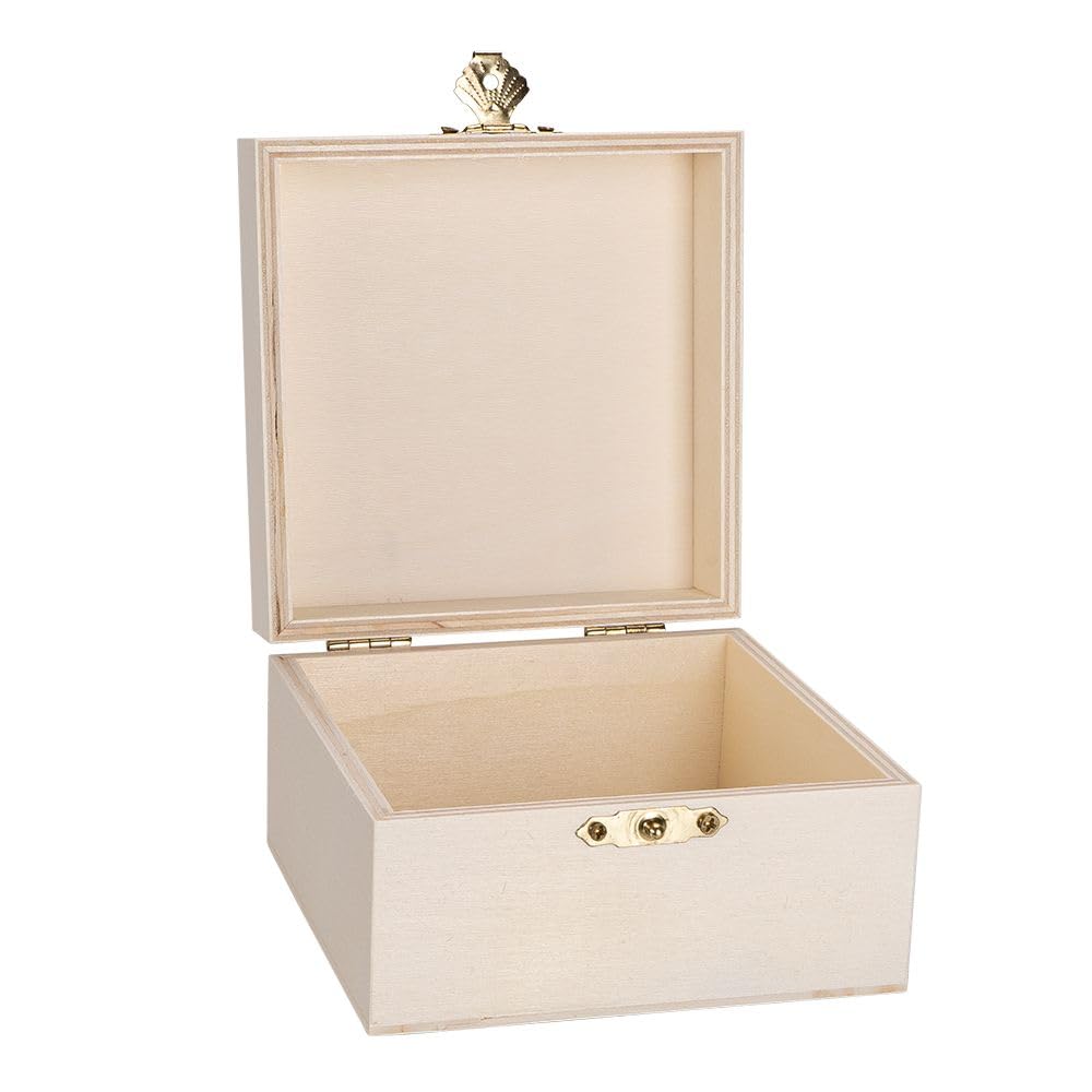 Ideen mit Herz Set di scatole in legno quadrate con coperchio e chiusura in metallo, 5 pezzi, varie misure