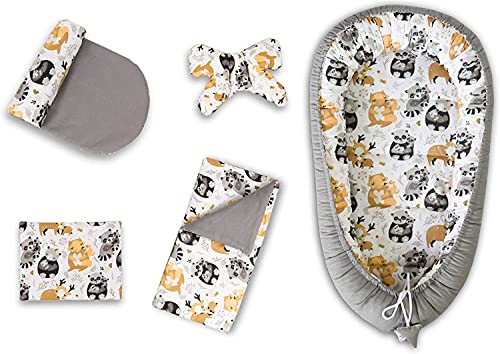 PIMKO Réducteur de Lit 5 éléments 100% coton nouveau-né 2 côtés bébé Cocon Baby Nest nourrissons coussin (Asher) Cover