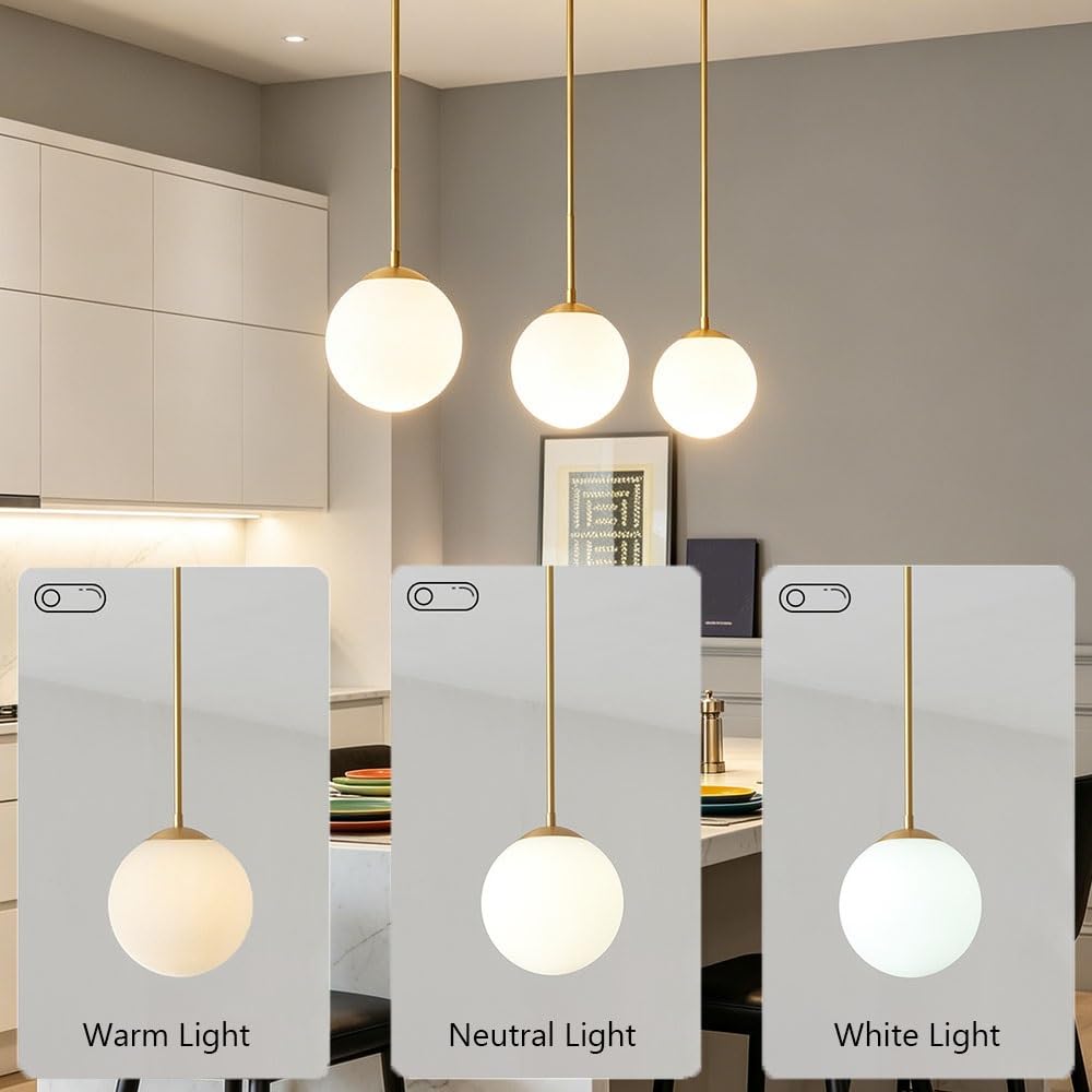 Nordische moderne goldene Metall-Pendelleuchte, minimalistische milchweiße Kugel-Glas-Hängelampe, Innen-Kupfer-Lampenkörper-Kronleuchter for Kücheninsel, Schlafzimmer, Esszimmer(15cm/5.91in)