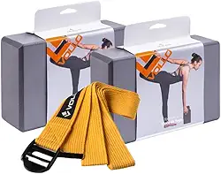 Bloco para yoga (2 un) + Fita para yoga (1 un): Kit yoga básico