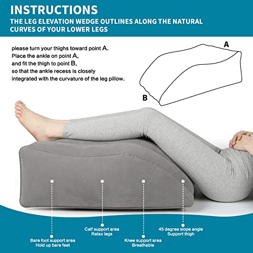 Leg Elevation Pillow,Inflatable Wedge Pillows,Comfort Leg Pillows For Sleeping,Improve Circulataion And Reduce Swelling,Suitable For Improving Sleep Quality,Pregnant,Surgery And Injury,Recovery（Grey） #TOP6