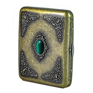 Vintage Metal Case Small Retro Holder Case – Minimalist Carrying Storage Case for Women Men, Holds 12 to 14, up to 84mm, Bronze,Star Flower