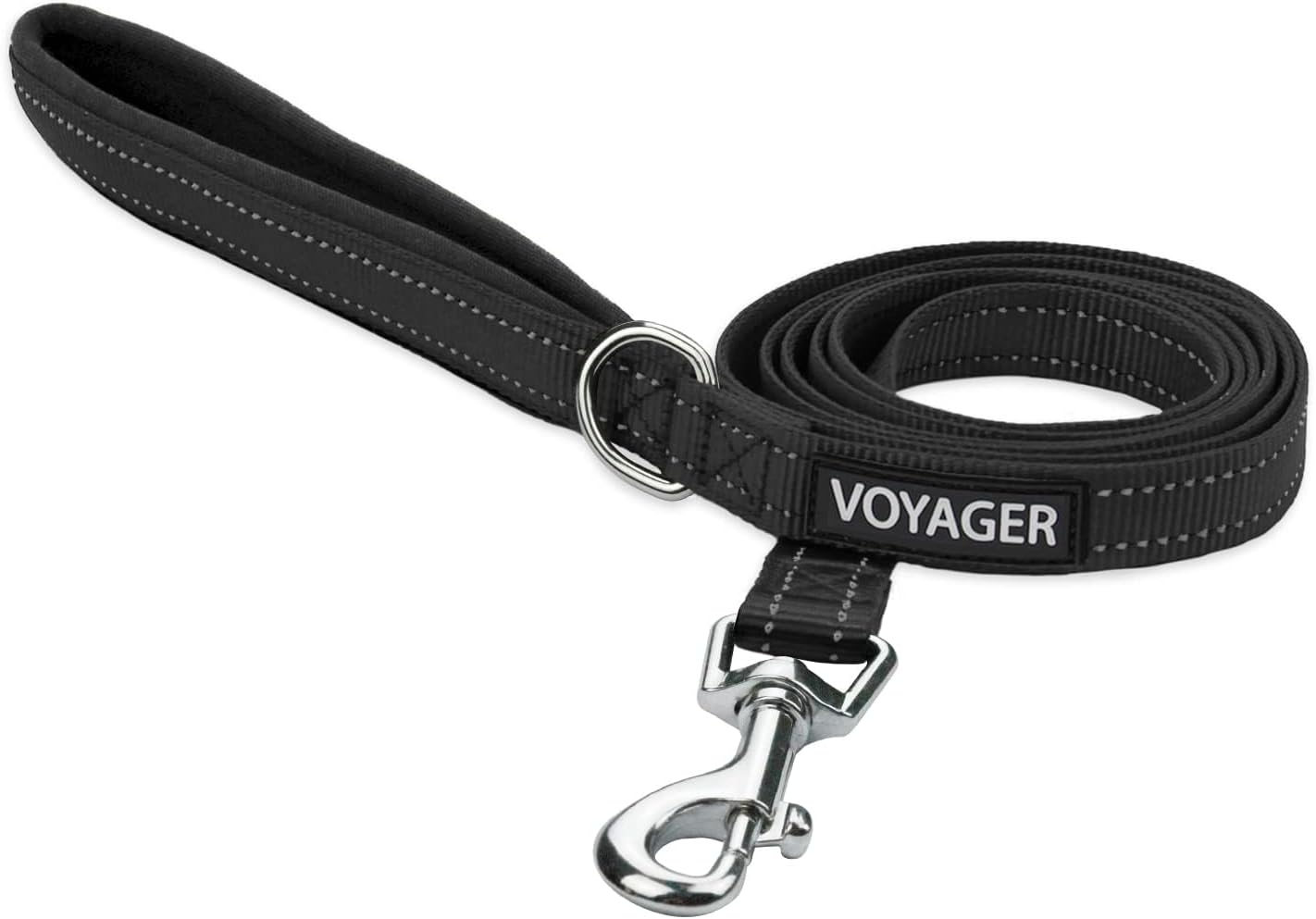 Best Pet Supplies Voyager Reflective Dog Leash or Collar with Neoprene Handle, for Small, Medium, and Large Breed Puppies, Cute and Heavy Duty for Walking, Running and Training - Black (Leash), S