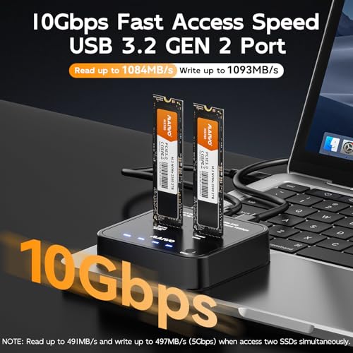 MAIWO NVMe Cloner M.2 Duplicator for PCIe NVMe M-Key SSD, 16Gbps Cloning Speed, Access Two SSDs Simultaneously, Dual Bay Hard Drive Docking Station Reader Copier with UASP, 5V 3A Power Adapter