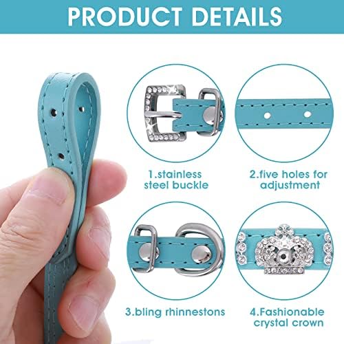 cobee Rhinestone Dog Cat Collar, Bling Adjustable Pet Collar PU Leather Puppy Collar Crystal Cat Collars for Small Dogs Cats(Blue)