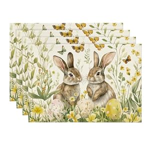 Artoid Mode Butterflies Flowers Easter Eggs Rabbits Easter Set of 4 Placemats, Spring Kitchen Table Decoration Indoor Holiday Party Decor 30×45 cm