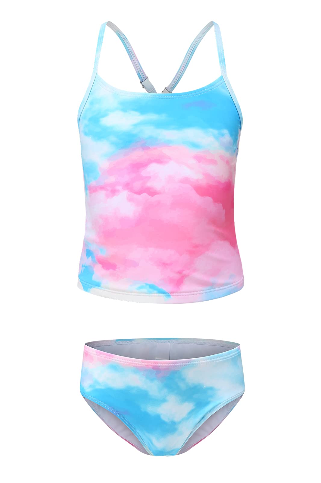 HowJoJo Girls Two Piece Tankini Swimsuit Green Floral Bathing Suit Swimwear