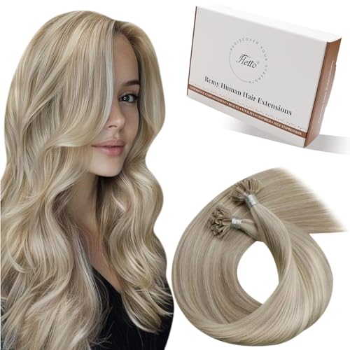 Produktfoto von Hetto Extensions Echthaar Bonding Blond Bondings Extensions Echthaar 50 cm Highlights Mittel to Licht Blond Keratin U…
