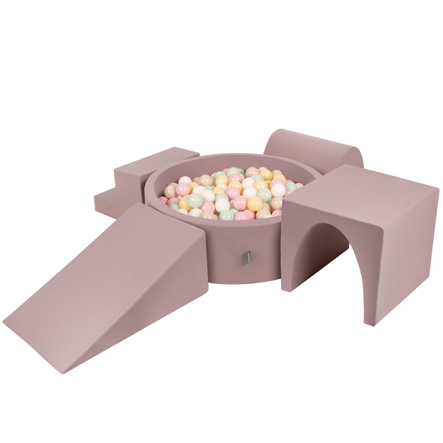 KiddyMoon Plac zabaw z pianki z okrągłym basenem z piłkami (300 piłek) doły kulkowe dla dzieci Zabawki przeszkody, Wrzos: Pastelowy beż/pastelowy żółty/biały/miętowy/pudrowy róż