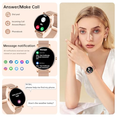 Image of Smart Watch for Women(Answer /Make Calls), 1.27 inch HD Screen Fitness Tracker with Heart Rate /Sleep Monitor, 130+ Sport Modes IP68 Waterproof Activity Tracking, Smartwatch for Android Phones iPhone