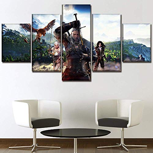 5 Stück Drucke auf Leinwand Game The Witcher 3 Wild Hunt Bild Wandkunst Gemälde Kunstwerk für Zuhause Kinderzimmer Dekoration A, 30 x 40 x 2 +