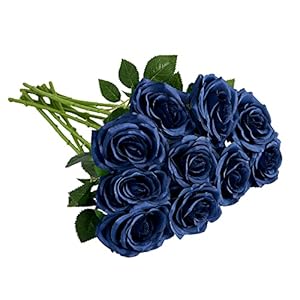 Artificial Rose 10pcs Open Flower Bouquet Navy Blue Faux Rose Stems for Wedding Arrangement, Bridal Bouquet, Centerpiece, Fake Faux Silk Flowers