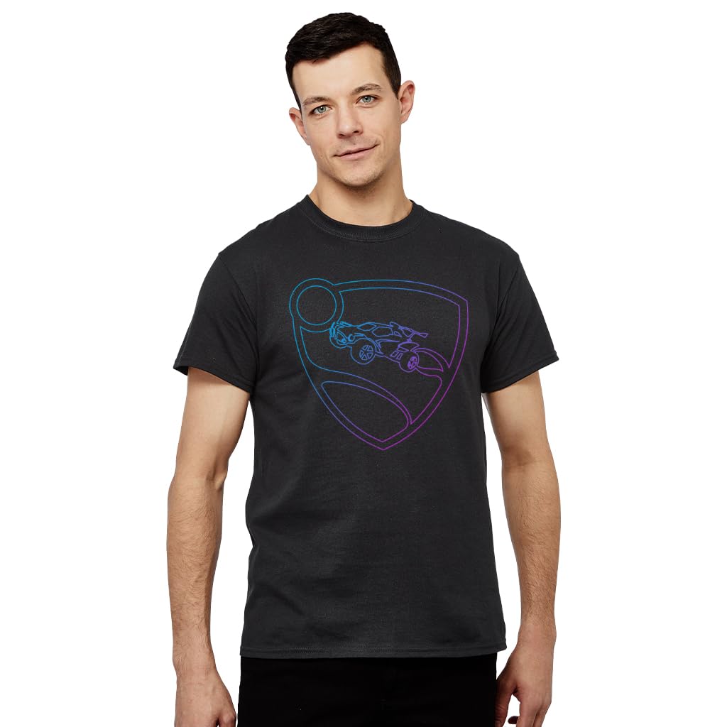 All+Every Men's Black Rocket League Glowing Shield Logo T-Shirt