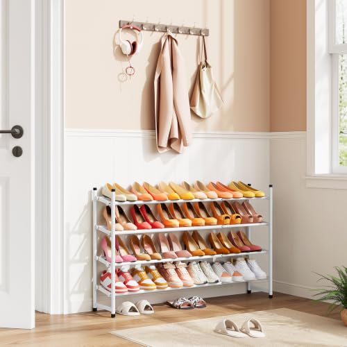 Image of Tajsoon Expandable Shoe Rack for Closet 4 Tier, 29 inch-41 inchAdjustable & Stackable Shoe Shelf Storage, Metal Shoe Rack Organizer for Front Door Entrance, Closet, Garage, Entryway, White
