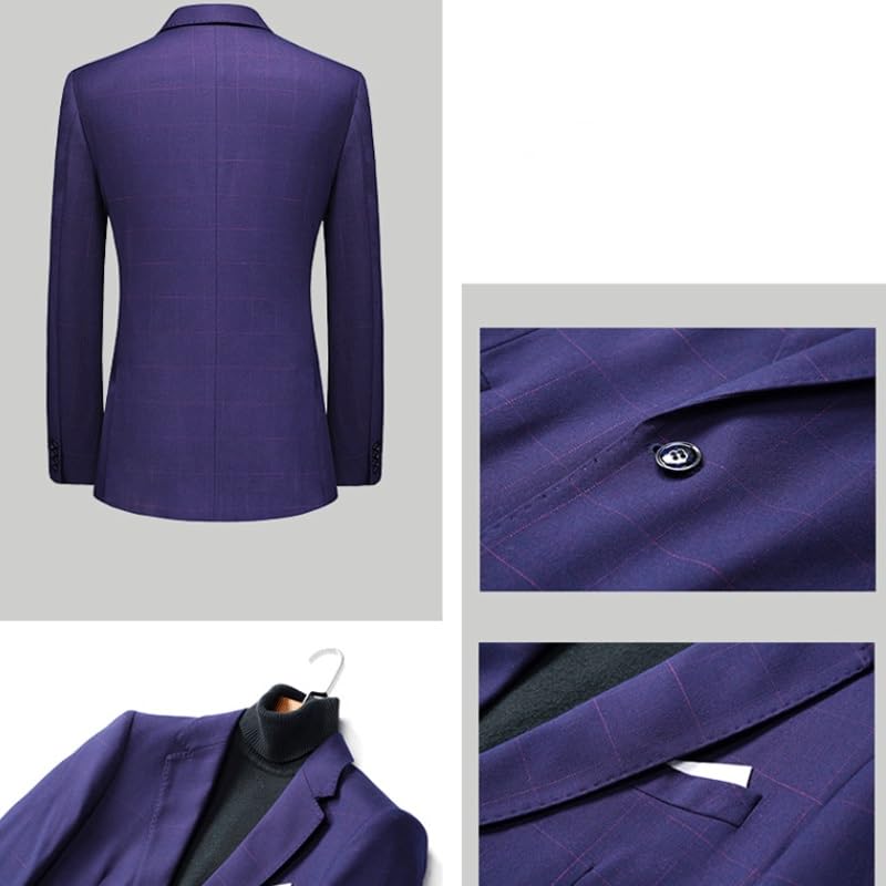 Purple One Button Plaid Linen Men Business Casual Office Work Suit Jacket Lightweight Long Sleeve Big Tall Sports Coat2