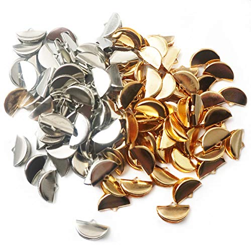 Xinhongo 120 Pcs Silver Gold Half Round Ribbon Crimps Cord End Bracelet Bookmark Caps Clasps Clamp Cord Cap Tip Fasteners Clasp With Loop For Diy Jewelry Making,20Mm #TOP5