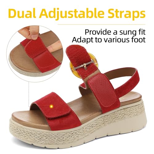 Image of UBFEN Womens Espadrille Platform Sandals Low Wedge Heel - Orthopedic Arch Support, Cushion Insole, Comfortable Dressy Buckle Sandals for Walking and Vacation