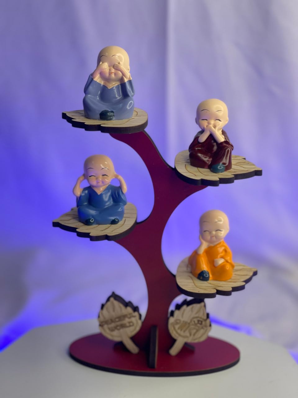 Handcrafted Baby Monk Showpiece With Wooden Design Base & Crafting For Your Living Room, Drawing Room, Study Room Etc, Fantasy, 7 Cm, 17 Cm