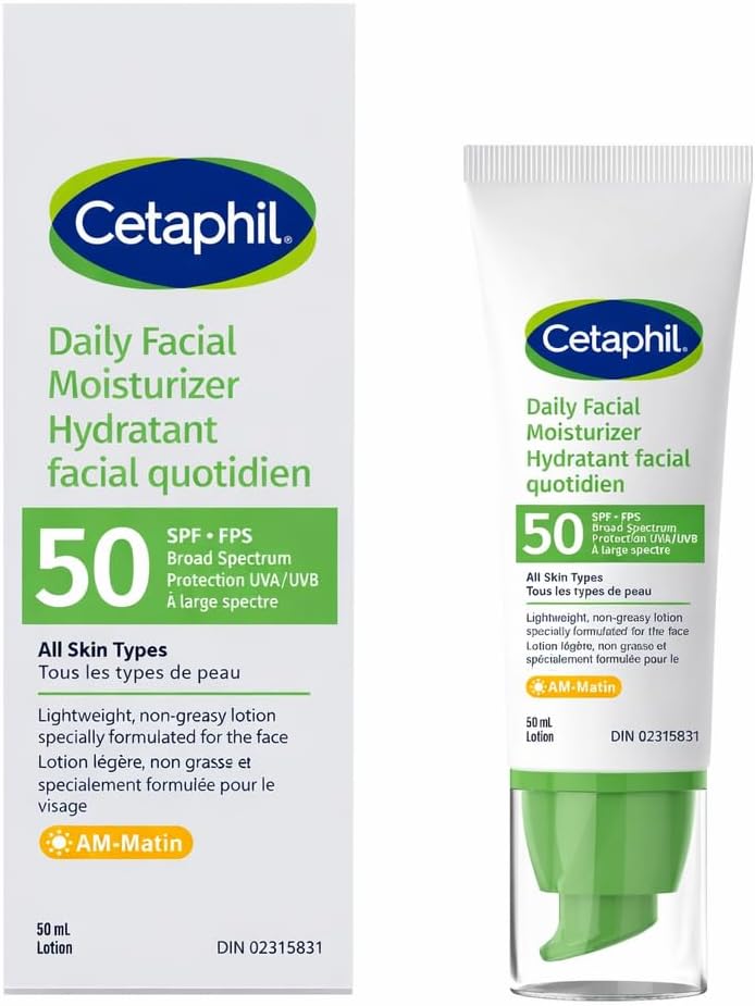 Daily Facial Moisturizer SPF 50 - For Sensitive Skin - Oil Free and Non Greasy - Lightweight Lotion With Broad Spectrum Protection - Dermatologist Recommended, 50ml Pack Of 1