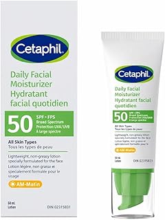 Cetaphil Daily Facial Moisturizer SPF 50 - For Sensitive Skin - Oil Free and Non Greasy - Lightweight Lotion With Broad Spectrum Protection - Dermatologist Recommended