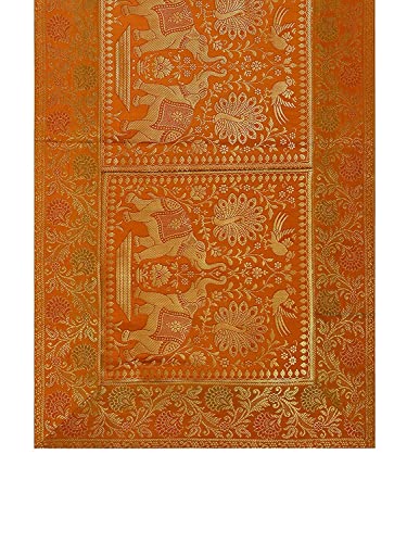 Image of E-Ezra Silk Banarsi Brocade Traditional Table Runner for Dining Table 4 & 6 Seater Table Cloth Rectangle Coffee Table Cloth / 152 cm (Mustard Yellow)