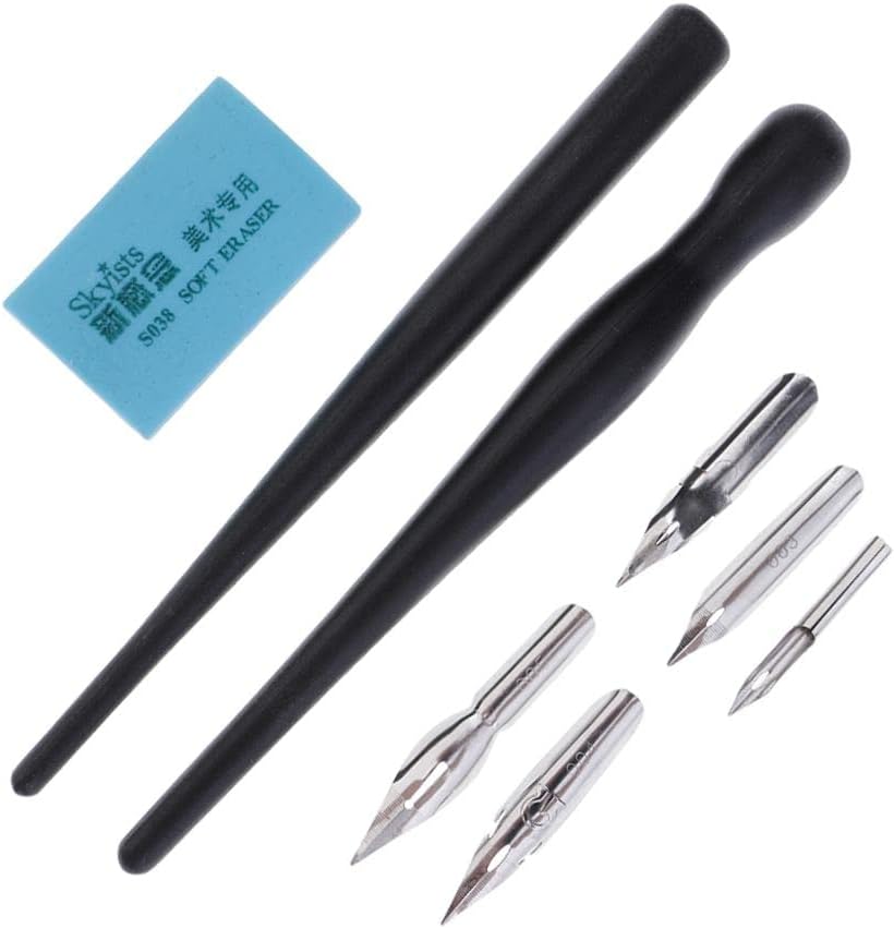 2 Pieces Comic Pen Artist Pen Painting Pen with Metal Features for Professional Line Drawing Suitable Hand, Black