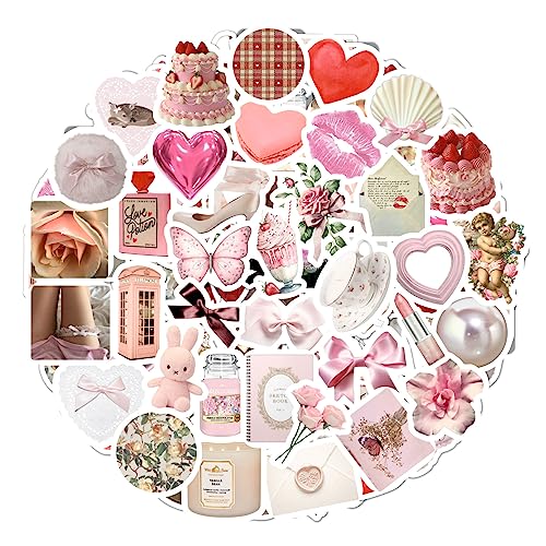 BulbaCraft 100Pcs Coquette Stickers - Coquette Aesthetic, Small Waterproof Coquette Sticker Sheets Pink for Phone Cases, Laptop - Coquette Room Decor Vintage, Coquette Accessories, Clear,pink