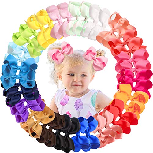 Joyoyo 40Pcs 4.5" Hair Bows Alligator Clips Grosgrain Ribbon Big Bows Clips For Girls Toddlers Kids Children 20 Colors In Pairs #TOP6